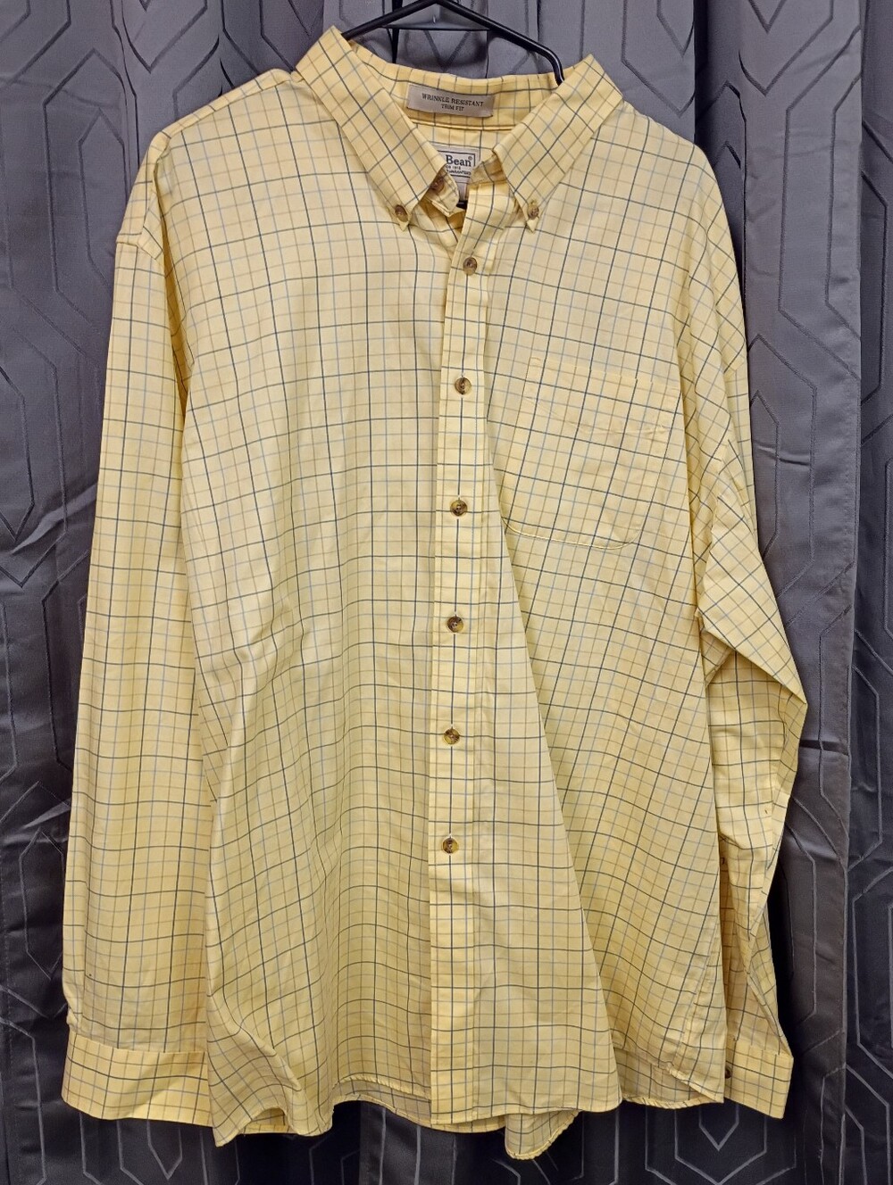 L L Bean Men's Long Sleeve Button Down Yellow & Blue Plaid Shirt Size XXL